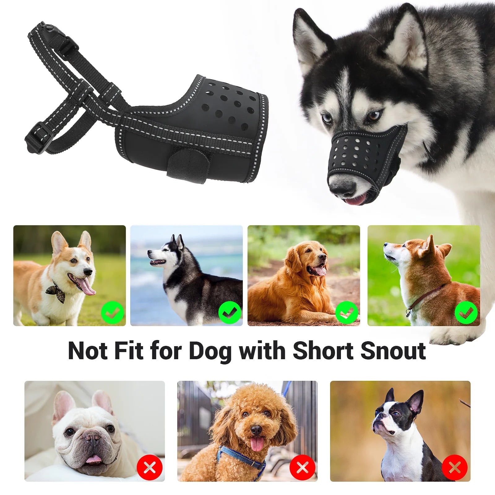 Dog Muzzle, Soft Leather Muzzle anti Biting Barking Chewing, Breathable Puppy No Bark Muzzle, Black