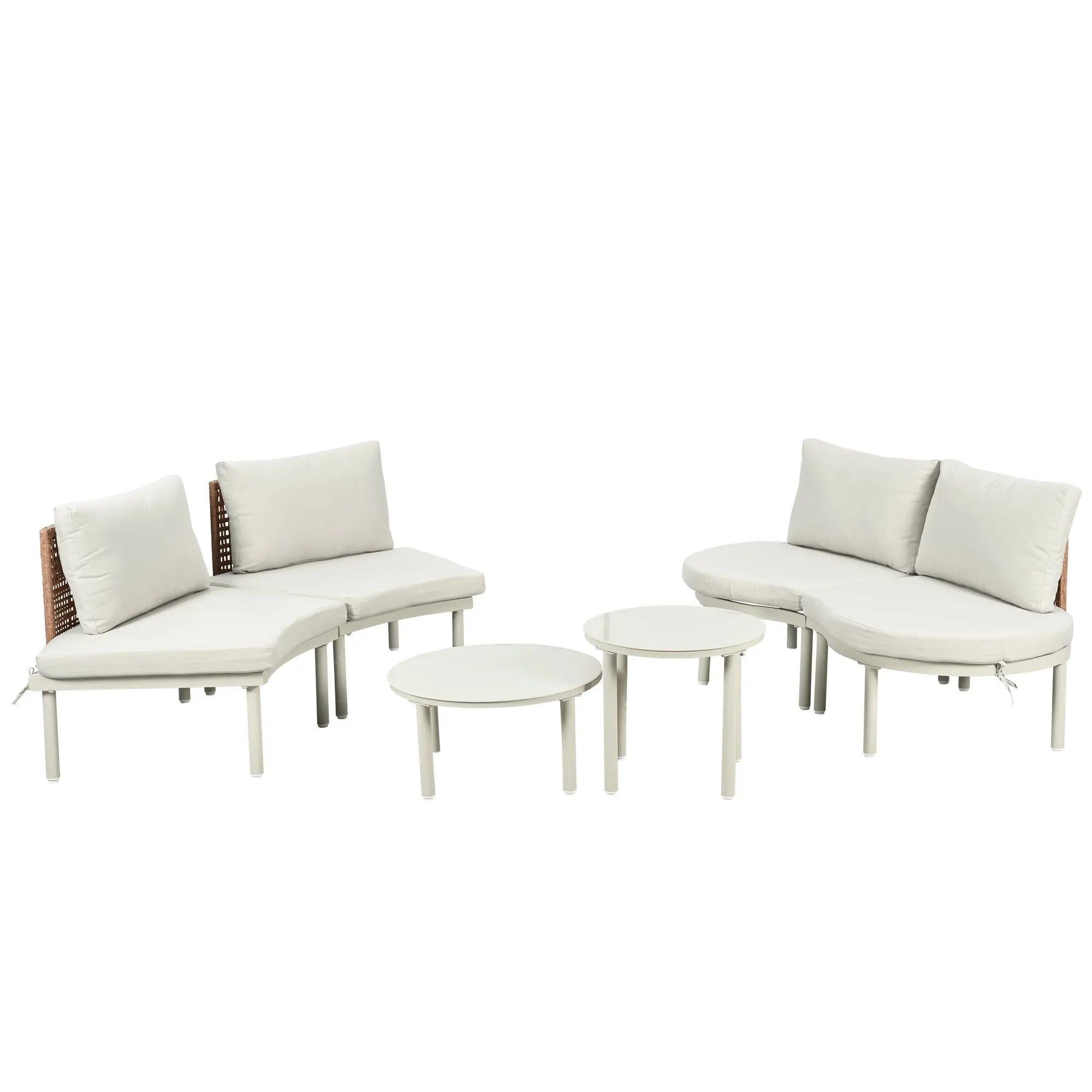 6-Piece Patio Sofa Furniture Set, Half Moon Outdoor Sectional Sofa Sangria Beech