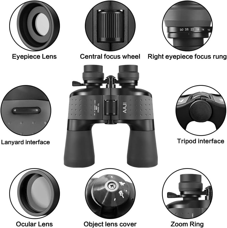 10-30X50 Zoom Binoculars, HD Professional/Waterproof Fogproof Binoculars for Adults, with Low Light Night Vision, Durable and Clear FMC BAK4 Prism Lens, for Birds Watching Hunting Traveling Outdoor