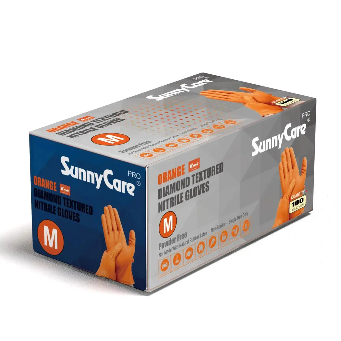 ®, ORANGE, DIAMOND TEXTURED NITRILE GLOVES, 8 MIL, 100 per BOX, SIZE: Medium