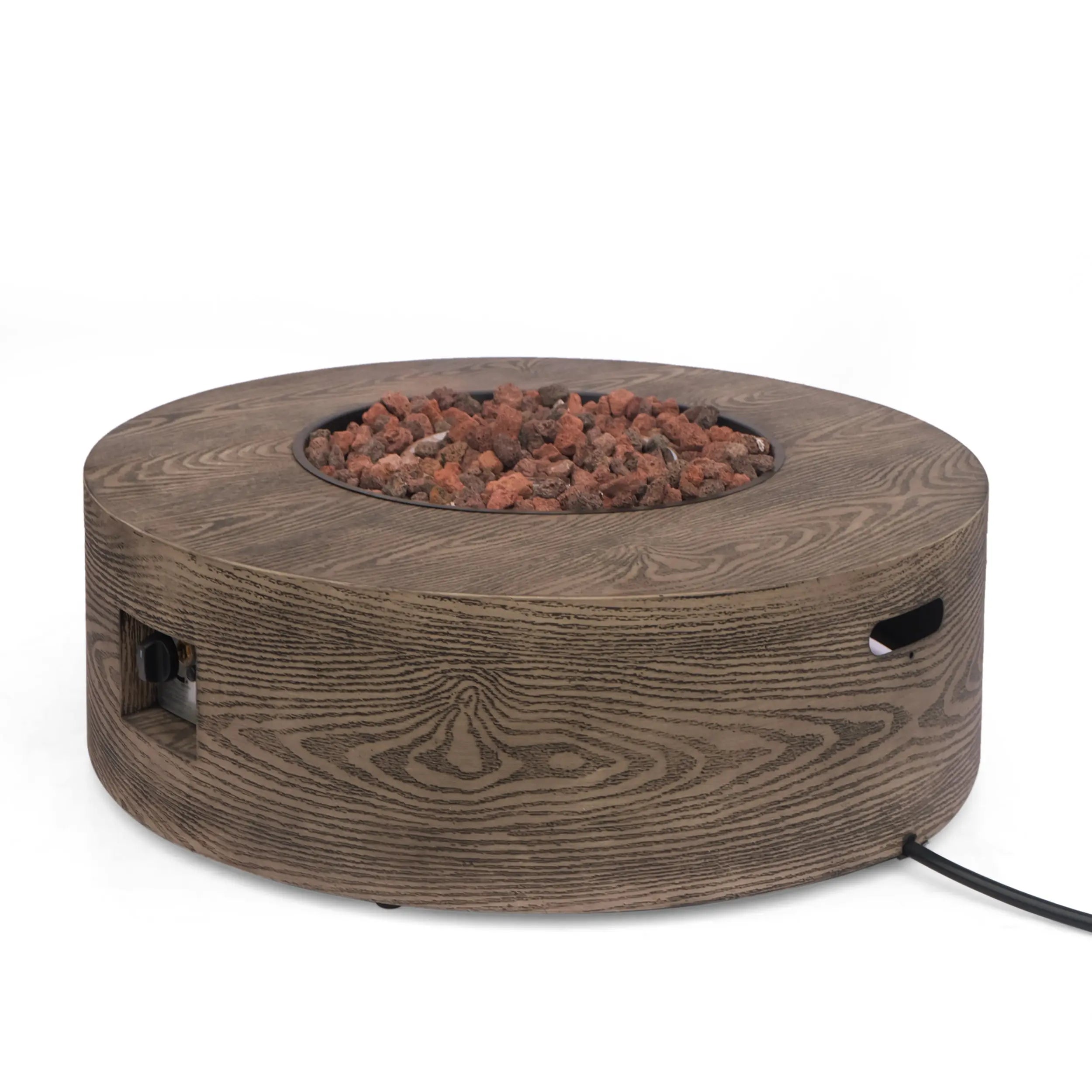 AIDAN ROUND IRON FIRE PIT - 50,000 BTU TANK OUTSIDE Sangria Beech