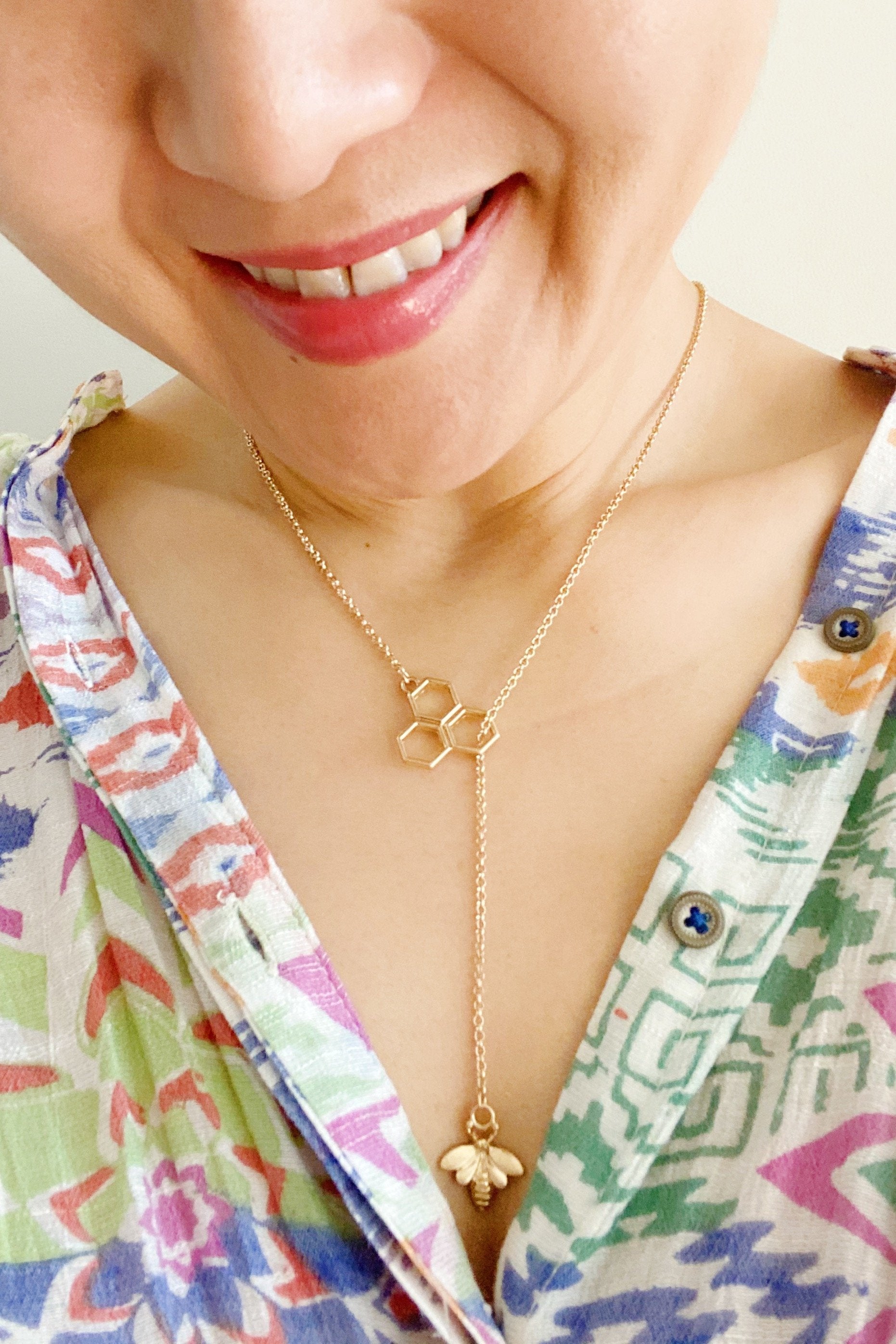 Bee With Me Necklace, Gold Fuchsia Hercules