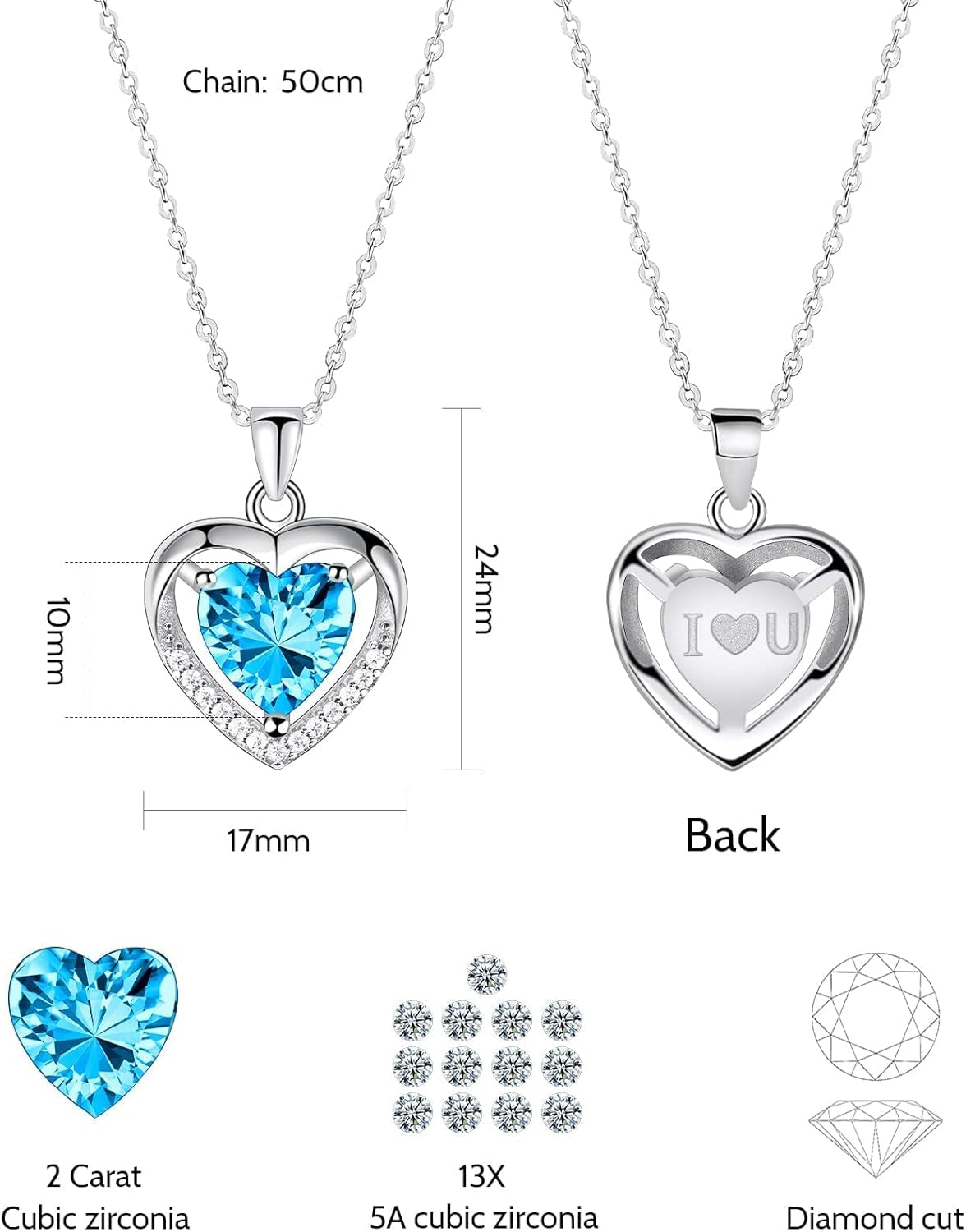 925 Sterling Silver Heart Pendant Necklace for Women - Cubic Zirconia Love Pendant Necklace, 20 Inch Love Necklace Jewelry for Christmas, Thanksgiving, Valentine&