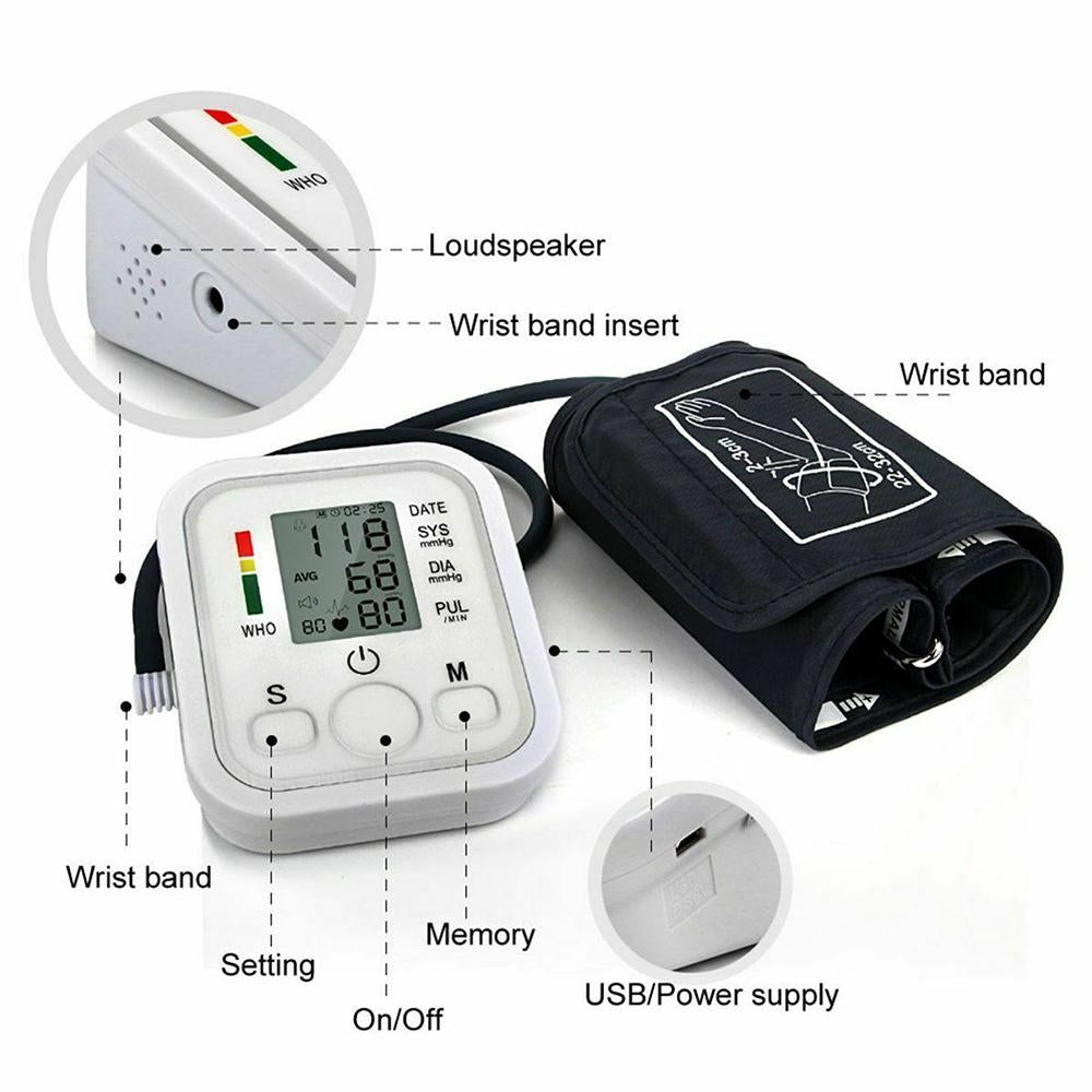 Arm Automatic Blood Pressure Monitor Measuring Arterial Pressure White Eucalyptus