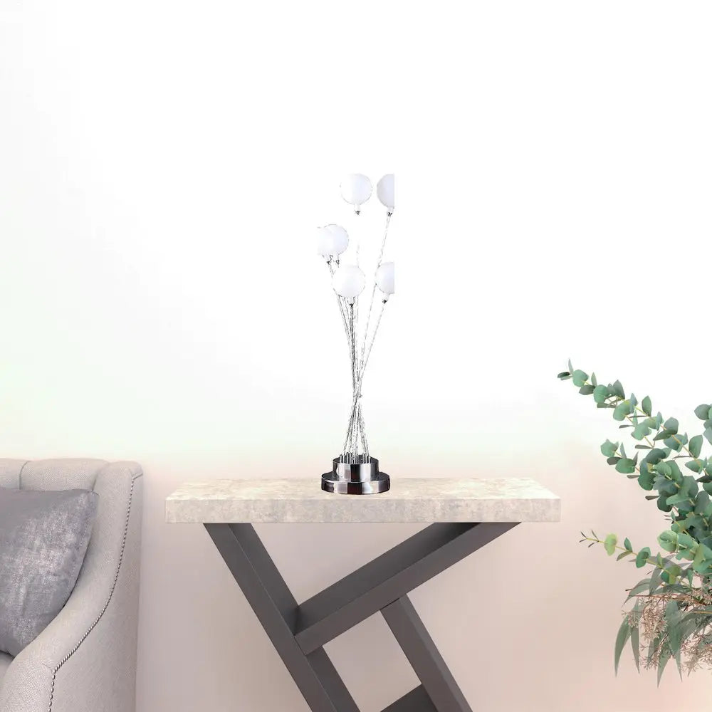 28" Silver Chrome Six Light Globe Desk or Table Lamp White Diomedes