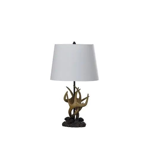 26" Natural And Brown Antlers Table Lamp With White Shade White Diomedes