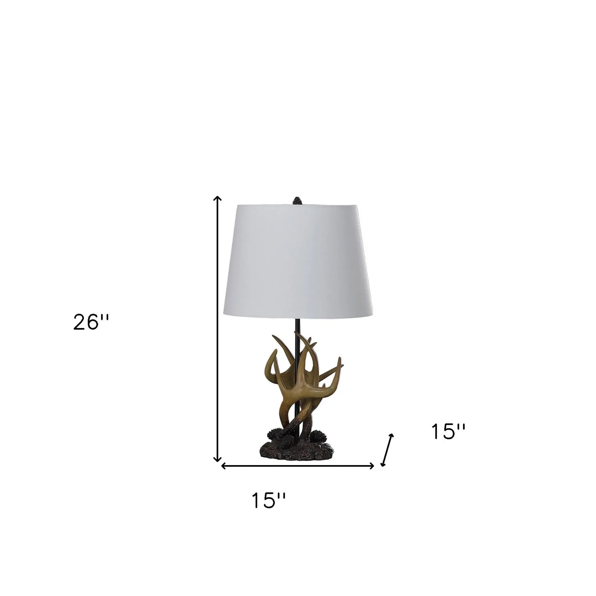 26" Natural And Brown Antlers Table Lamp With White Shade White Diomedes