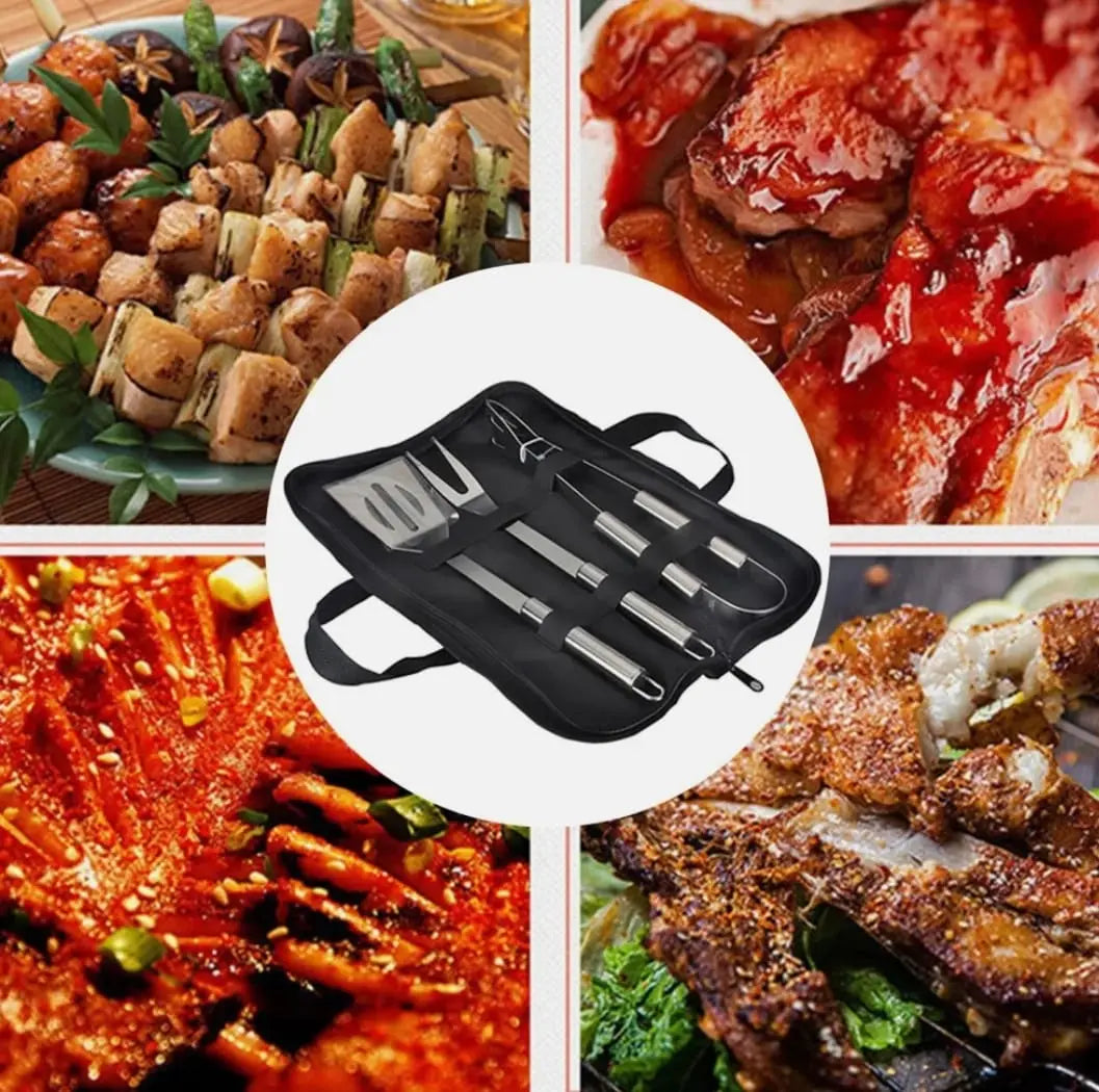 3 PCS Stainless Steel BBQ Grill Utensils Set Yellow Pandora