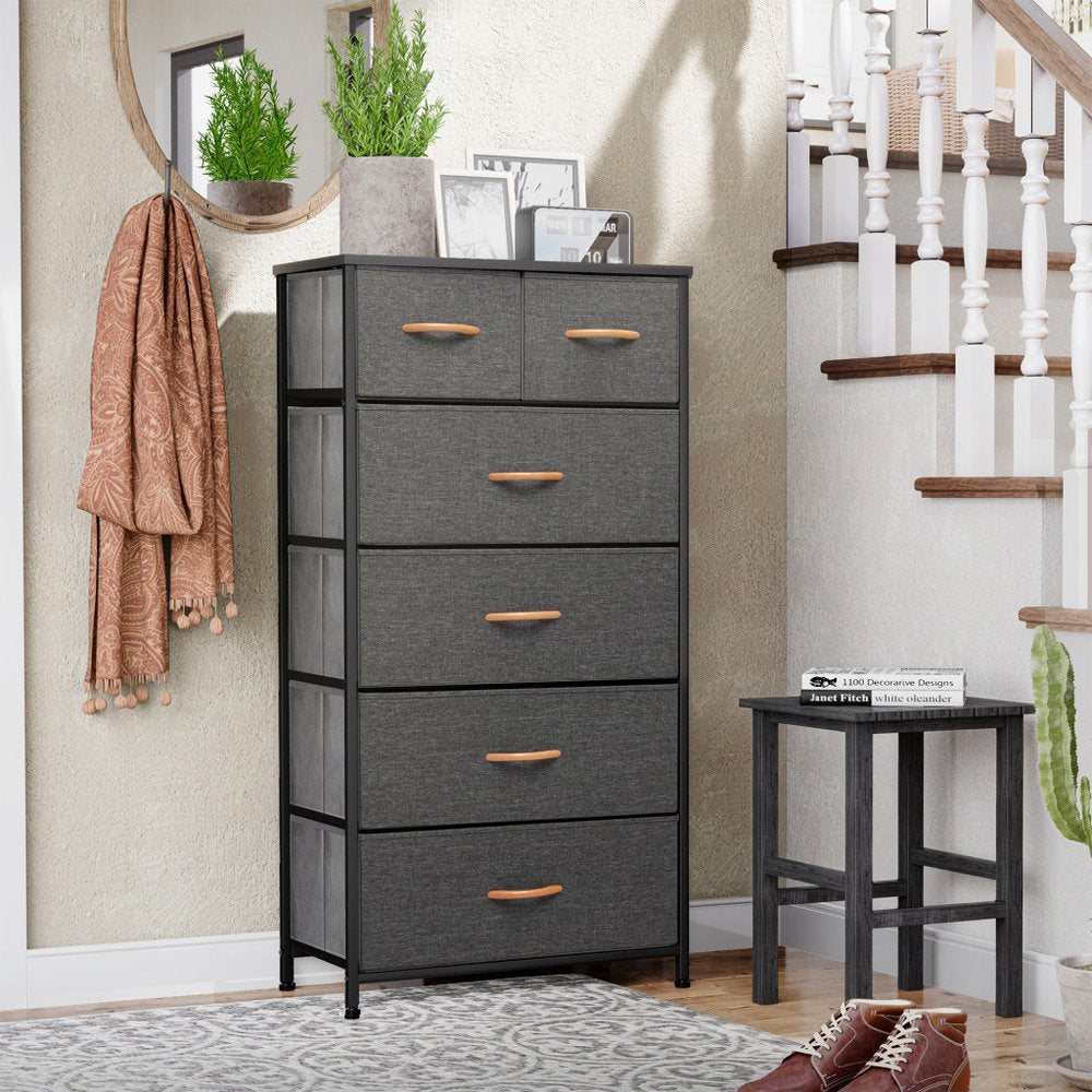 23" Gray and Black Steel and Fabric Six Drawer Chest White Diomedes