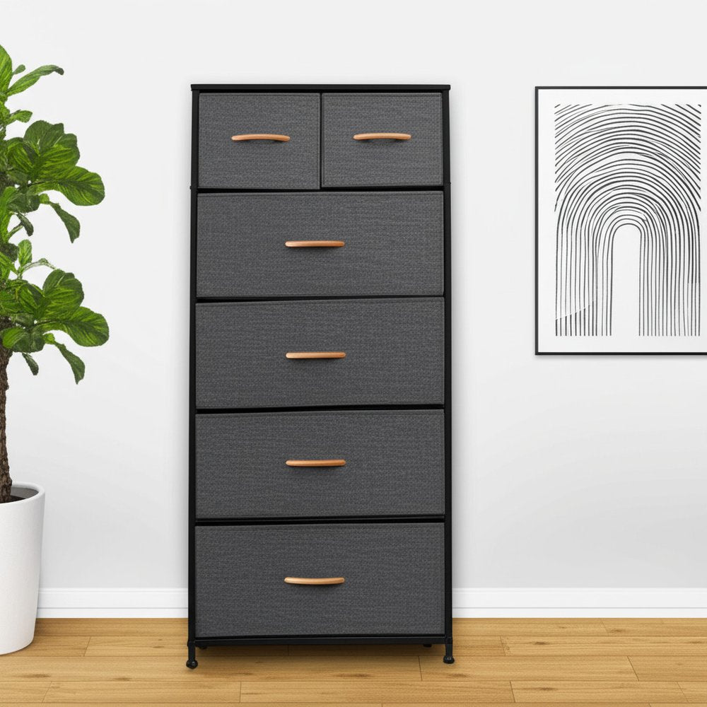 23" Gray and Black Steel and Fabric Six Drawer Chest White Diomedes