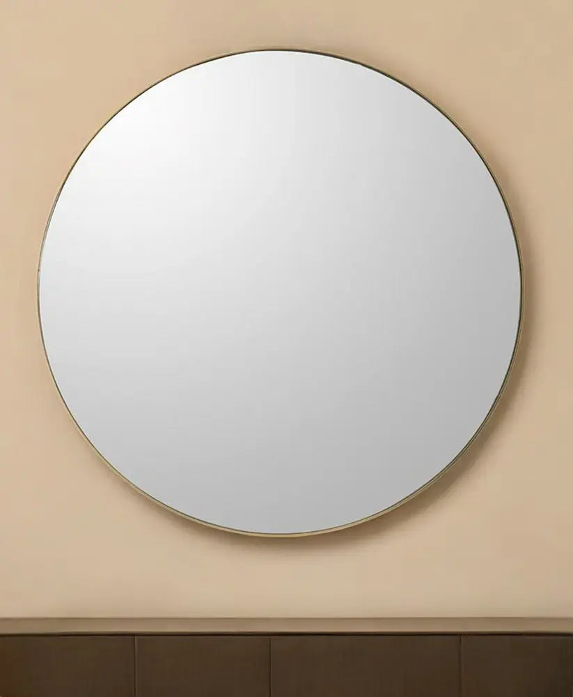 30" Gold Round Wood Framed Accent Mirror White Diomedes