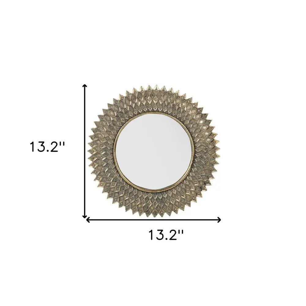 13" Antiqued Gold Sunburst Resin Framed Accent Mirror White Diomedes