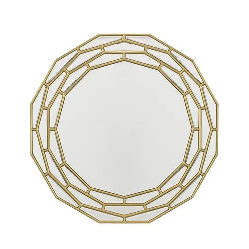 35" Gold Round Framed Accent Mirror White Diomedes
