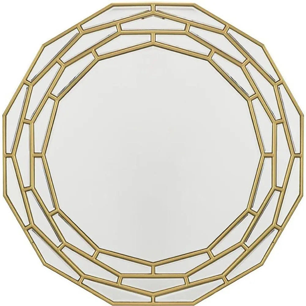 35" Gold Round Framed Accent Mirror White Diomedes