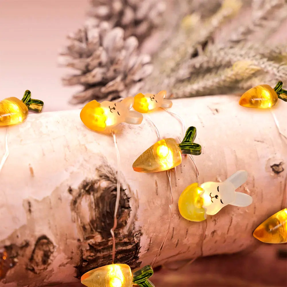 Cute Carrots and Bunnies Easter Lights Outdoor Crimson Coco