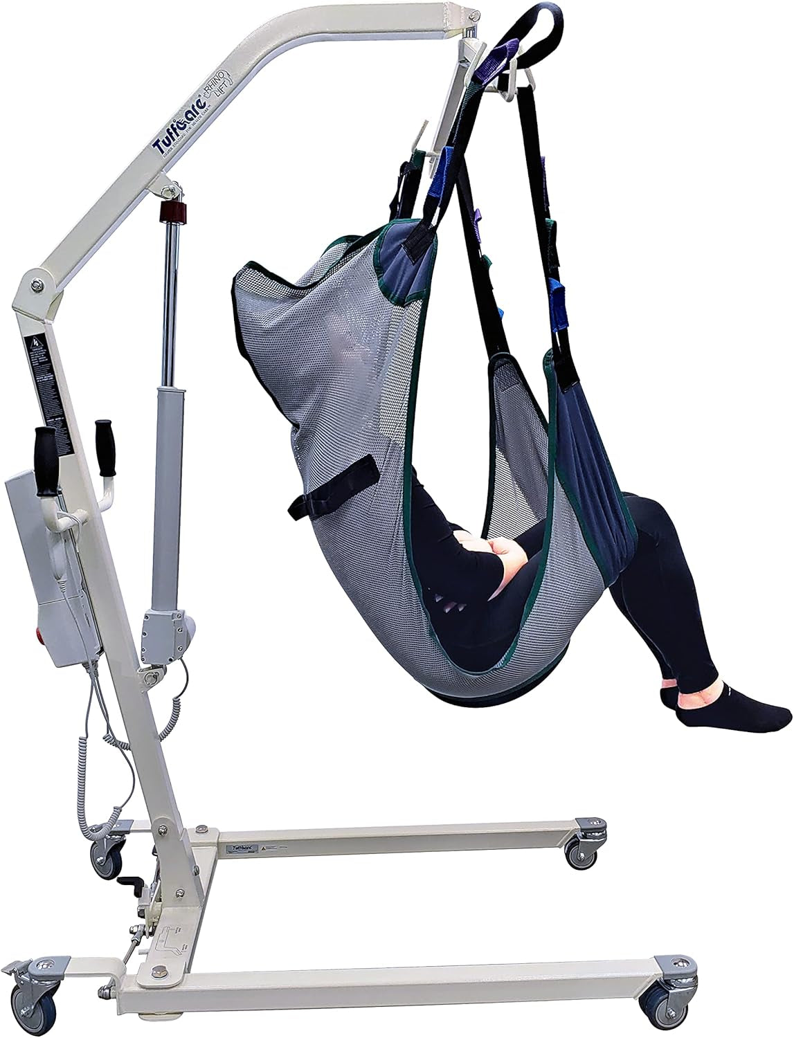 Electric Patient Lift - Rhino Lift with Manual Low Base - with Shower Full Sling(Medium), 450 Lb. Weight Capacity.
