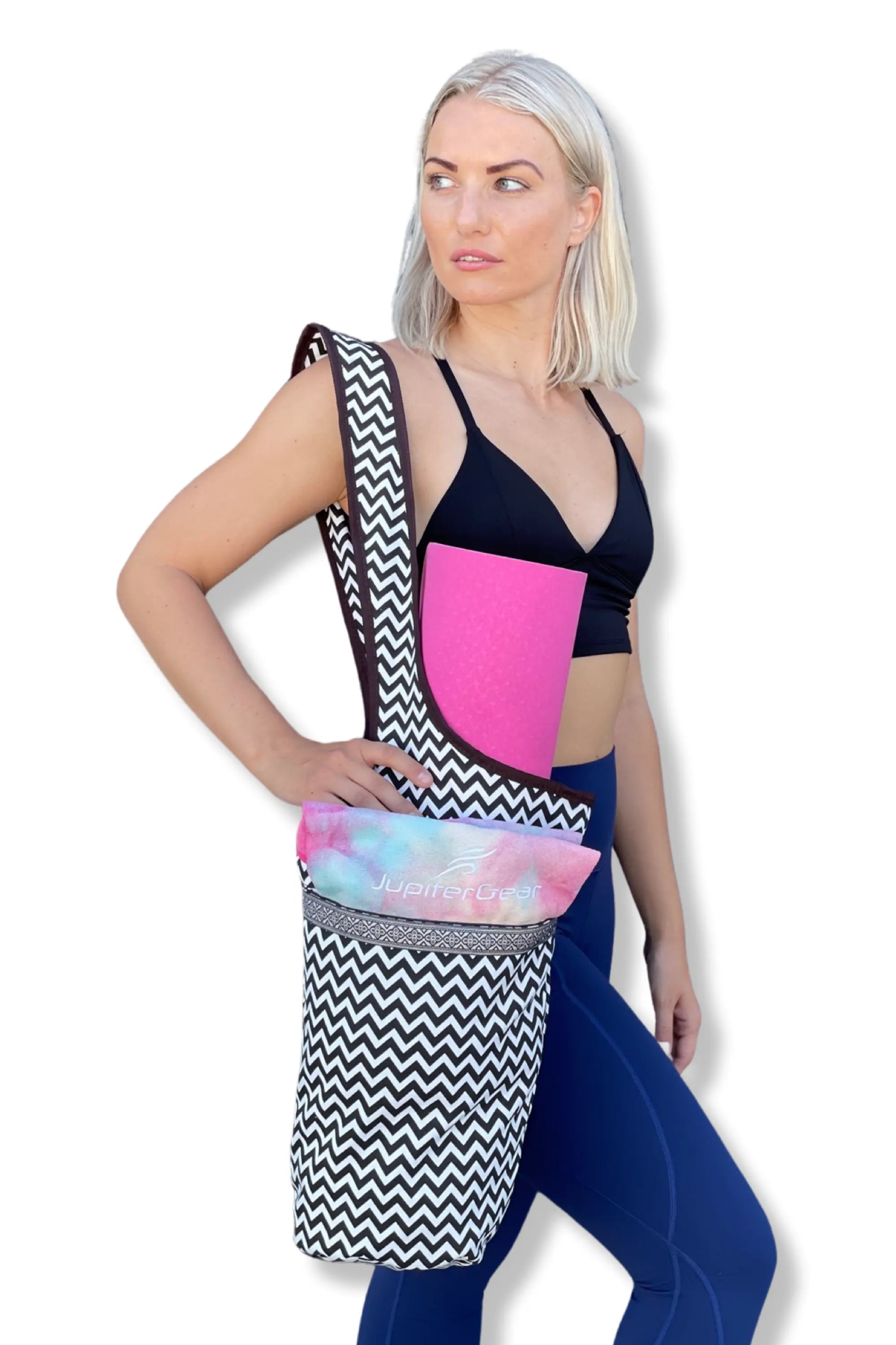 JupiterGear Yoga Mat Carrying Tote Bag with Large Pockets Black Lavender