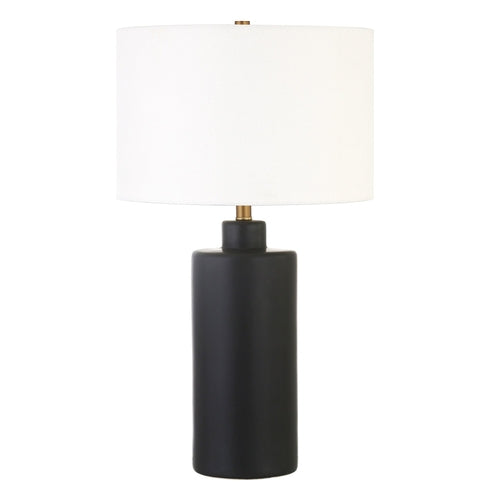 25" Black Ceramic Table Lamp With White Drum Shade White Diomedes