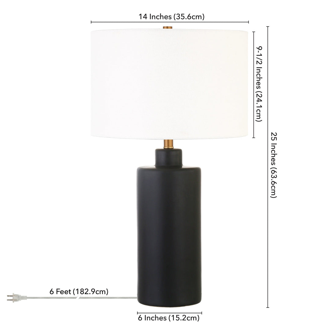 25" Black Ceramic Table Lamp With White Drum Shade White Diomedes