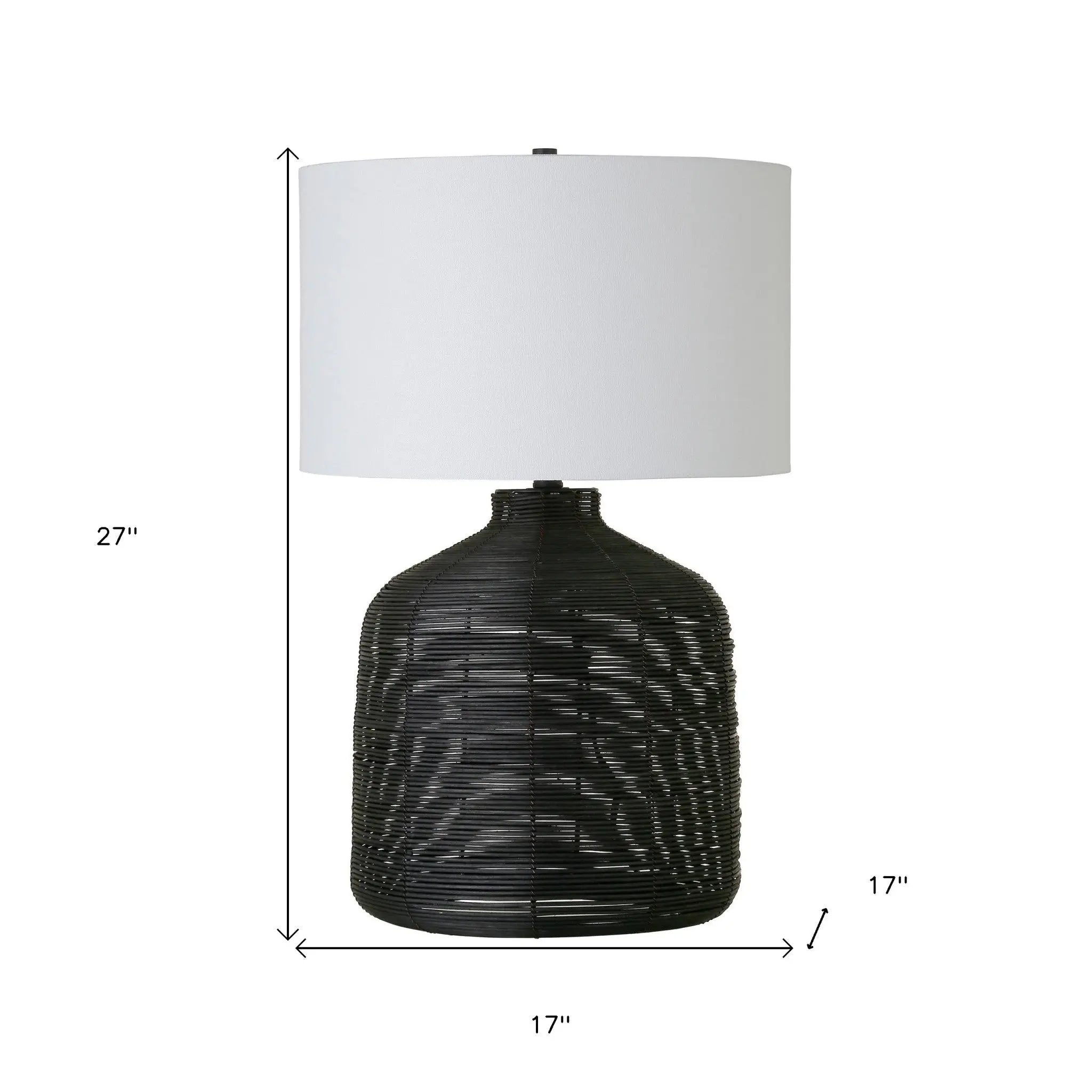 27" Black Rattan Table Lamp With White Drum Shade White Diomedes