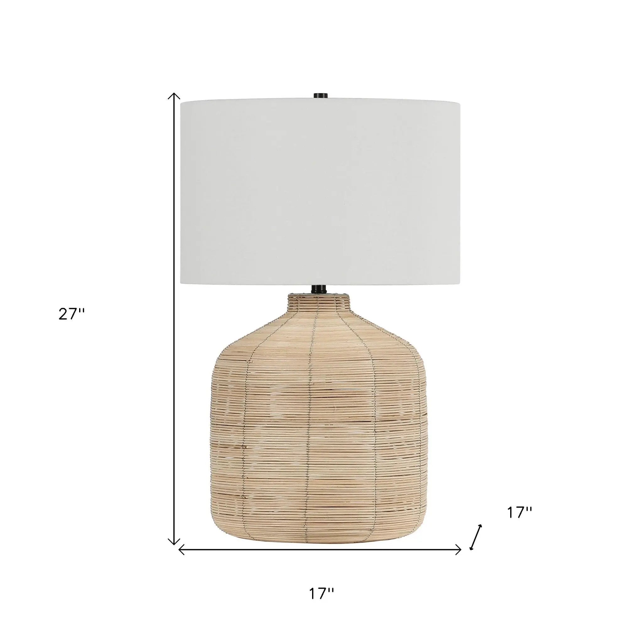 27" Natural Rattan Table Lamp With White Drum Shade White Diomedes