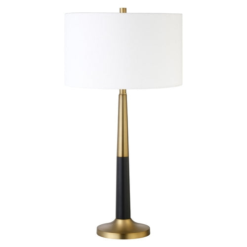 29" Black and Gold Metal Table Lamp With White Drum Shade White Diomedes
