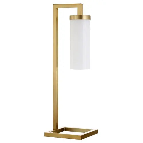 26" Brass Metal Arched Table Lamp With White Cylinder Shade White Diomedes