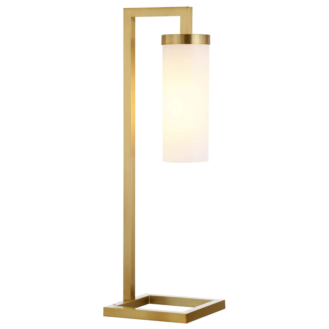 26" Brass Metal Arched Table Lamp With White Cylinder Shade White Diomedes