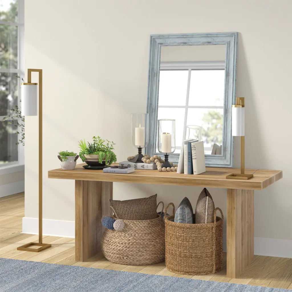 26" Brass Metal Arched Table Lamp With White Cylinder Shade White Diomedes