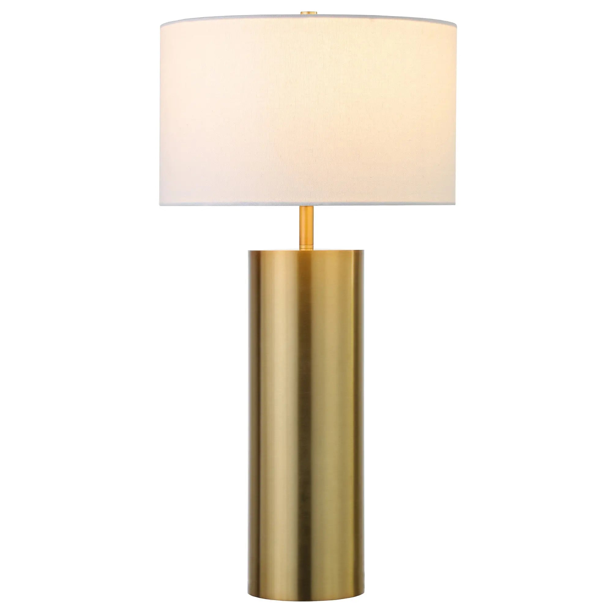 30" Brass Metal Table Lamp With White Drum Shade White Diomedes