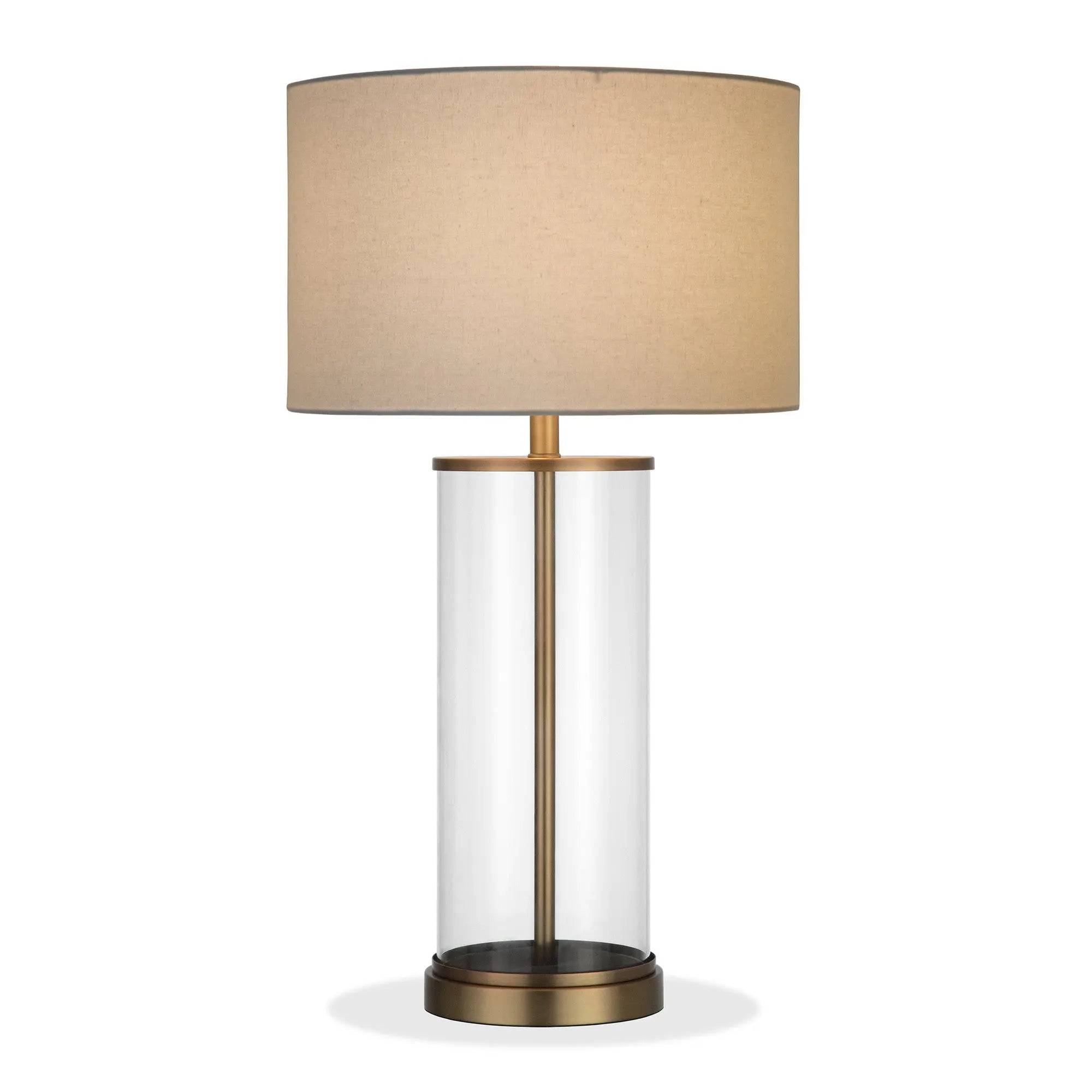 28" Brass Glass Table Lamp With White Drum Shade White Diomedes