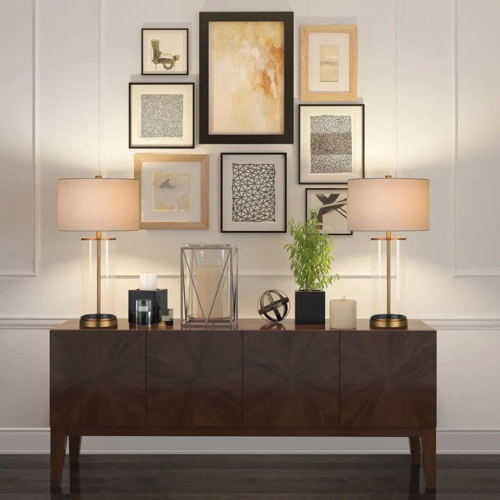 28" Brass Glass Table Lamp With White Drum Shade White Diomedes