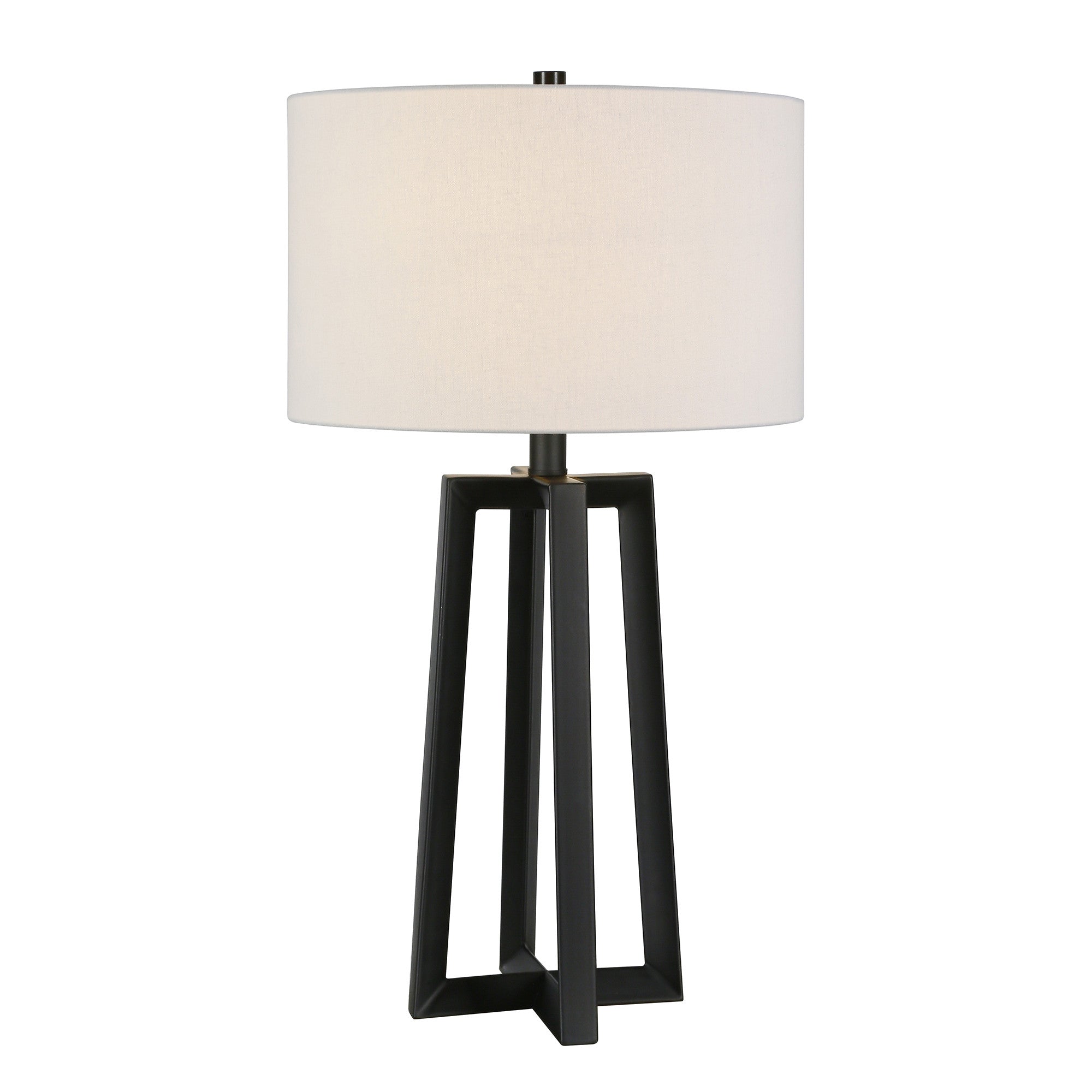 24" Black Metal Table Lamp With White Drum Shade White Diomedes