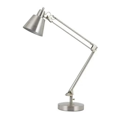 27" Nickel Metal Desk Table Lamp With Nickel Cone Shade White Diomedes