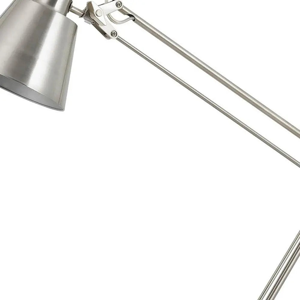 27" Nickel Metal Desk Table Lamp With Nickel Cone Shade White Diomedes