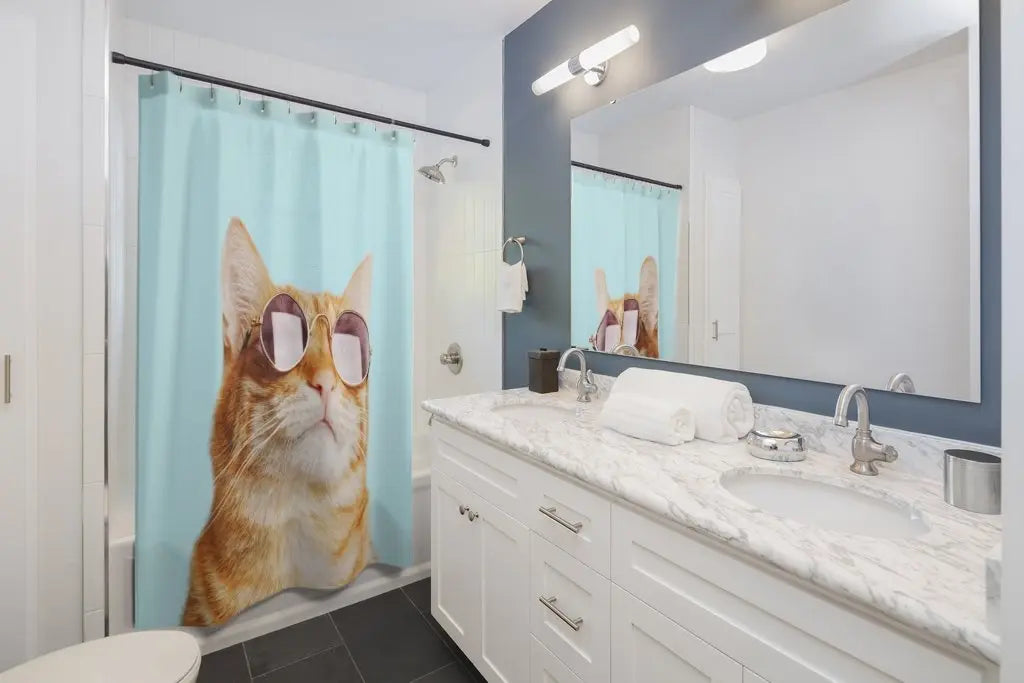 Cat Rules Shower Curtains Yellow Pandora