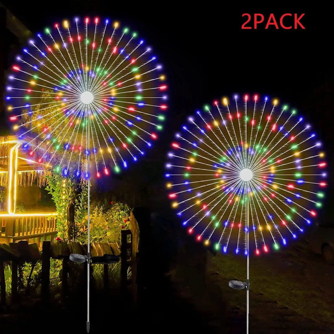2PCS Solar Fireworks Lamps 90 LED Multi-Color Outdoor Christmas Lights Pink Iolaus