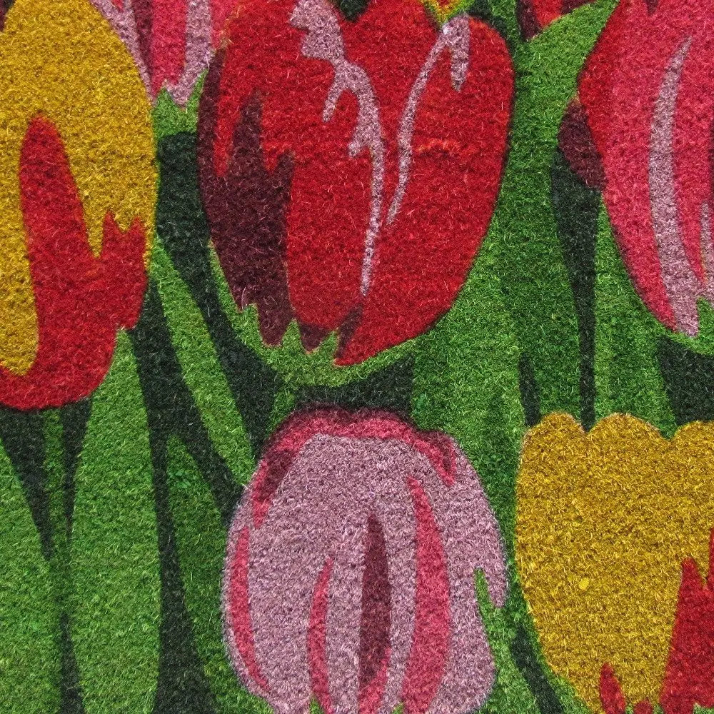 24" X 36" Red and Green Coir Floral Outdoor Spring Door Mat White Diomedes