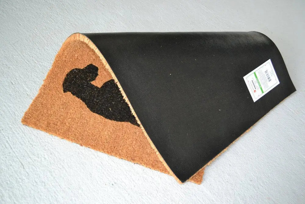 18" X 30" Beige and Black Coir Dog Outdoor Door Mat White Diomedes