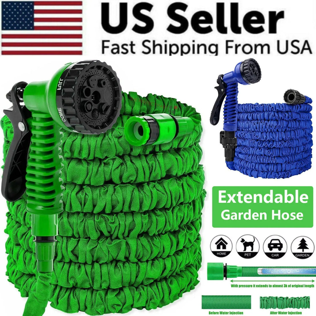 Expanding Expandable Flexible Garden Water Hose w Spray Nozzle 25, 50, Puce Gaia