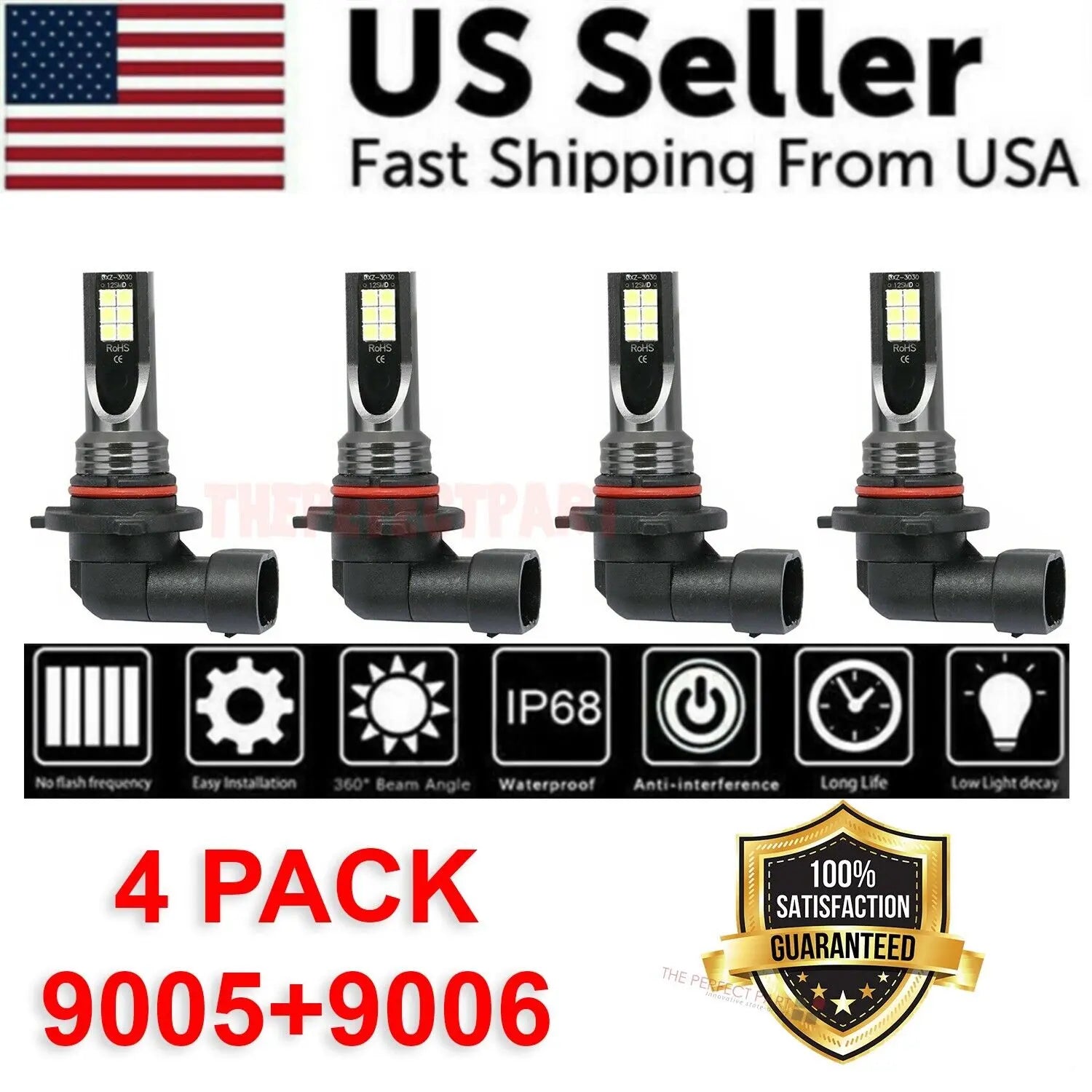 9005 9006 LED Headlights Kit Combo Bulbs 8000K High Low Beam Super Puce Gaia