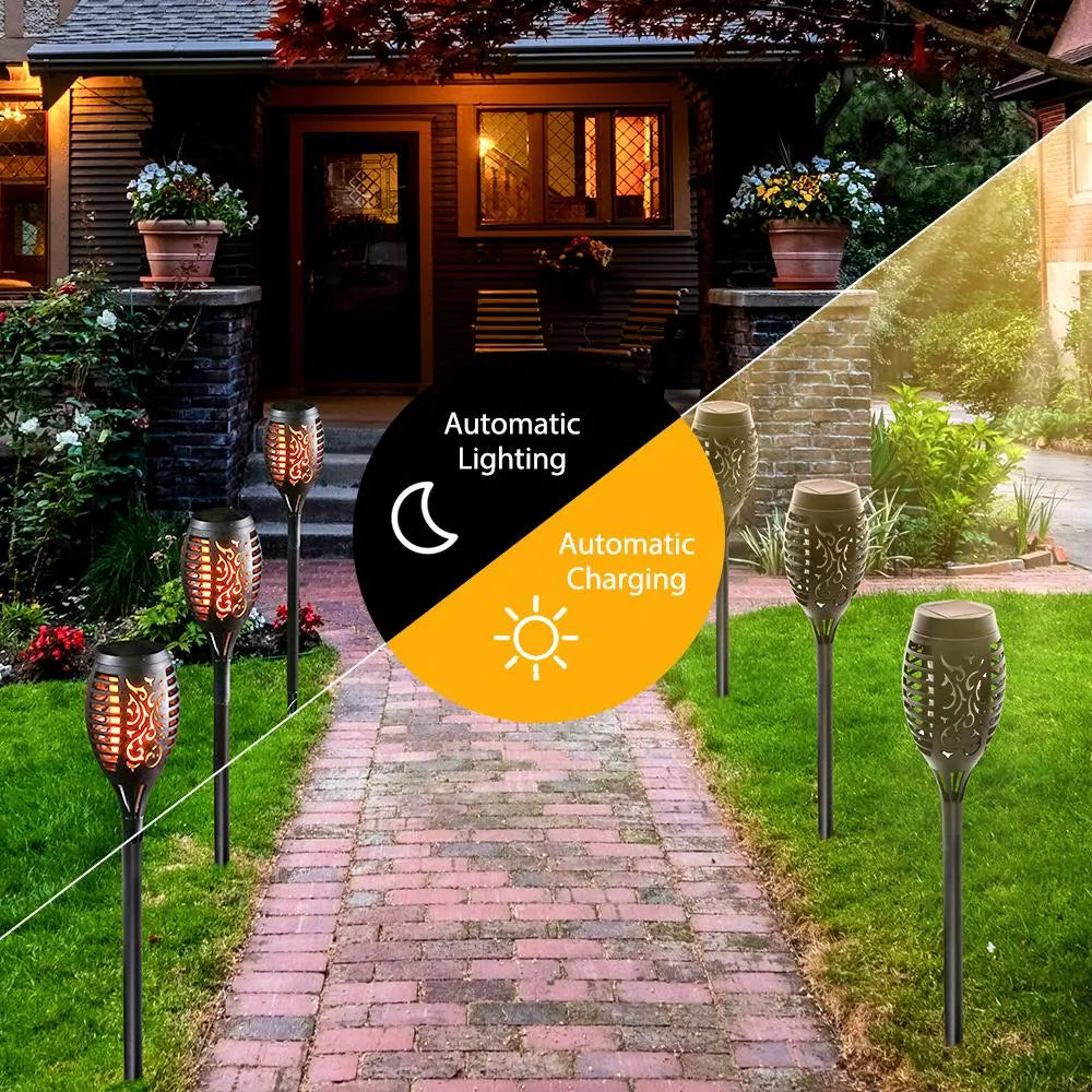 2 Pcs Solar Lights Outdoor Solar 12 Led Torch Flickering Flame Lights Pink Iolaus