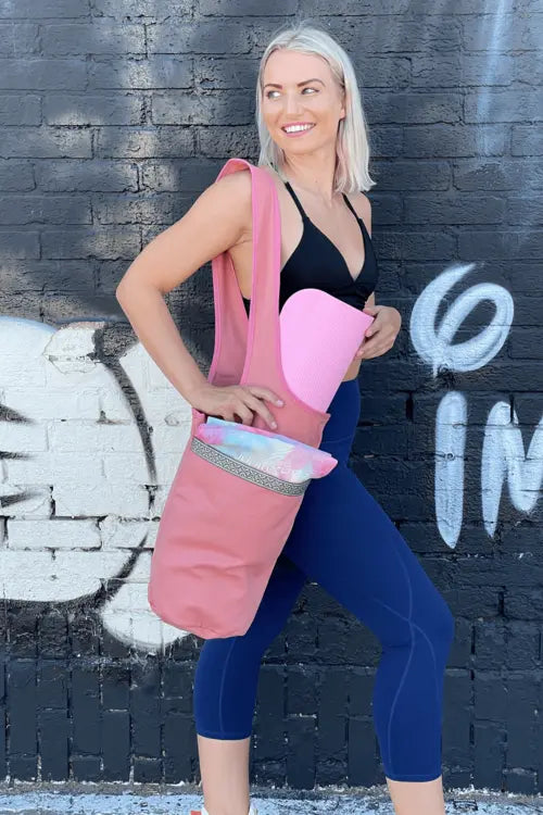 JupiterGear Yoga Mat Carrying Tote Bag with Large Pockets Black Lavender