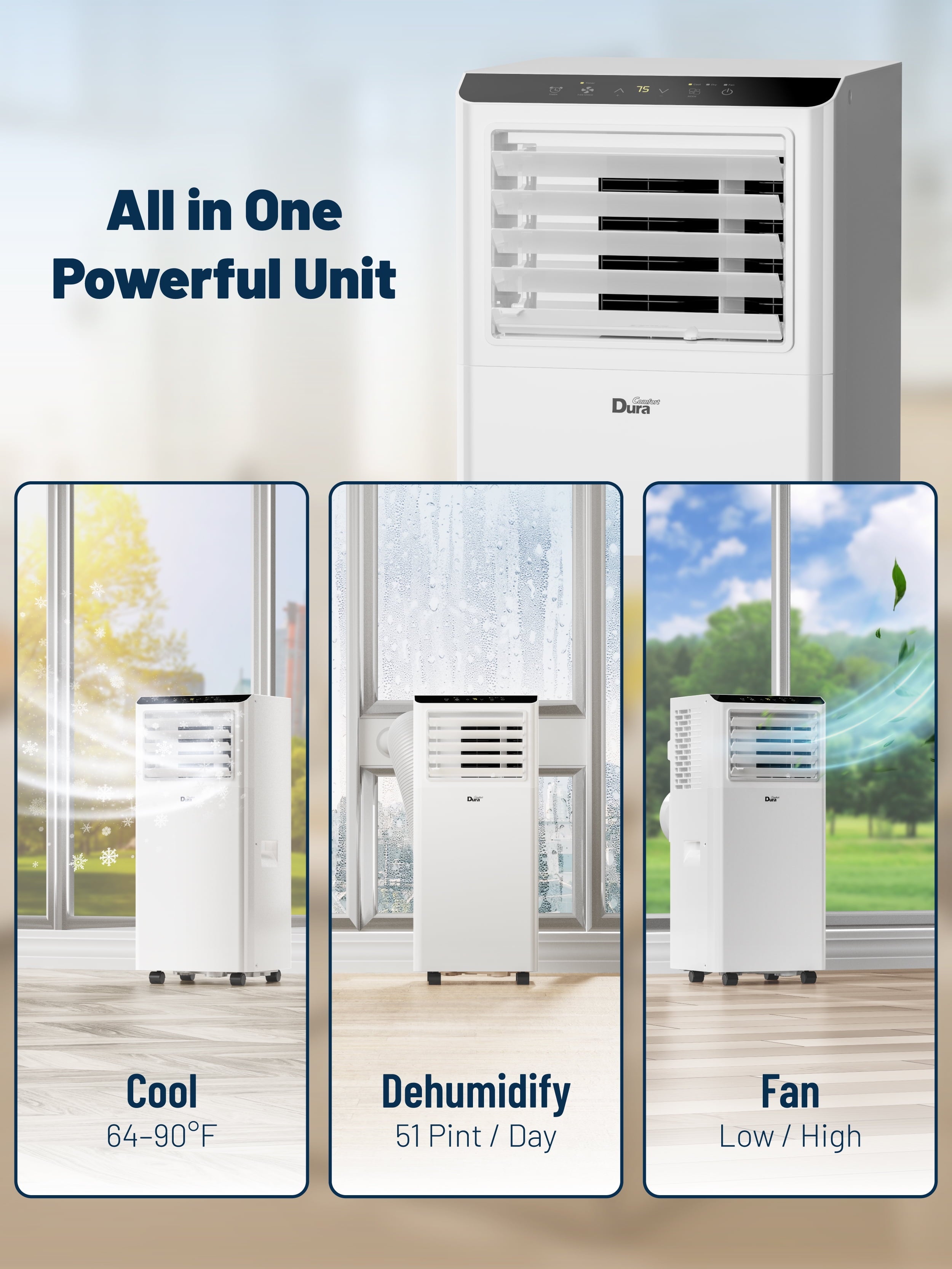 8000BTU Portable Air Conditioner for Room up to 230 Sq.Ft, 3-In-1 AC Unit 5100BTU (SACC), Cooling, Dehumidifying, Fan