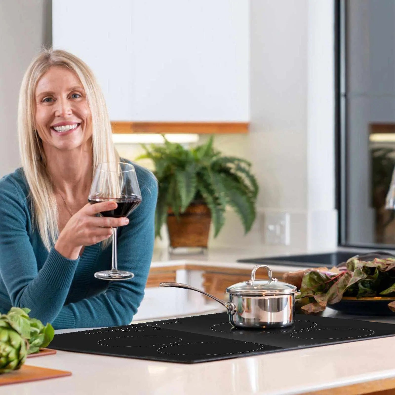 VEVOR Built In Electric Stove Top, 23.2 X 20.5 Inch 4 Burners, 240V Glass Radiant Cooktop With Sensor Touch Control, Timer & Child Lock Included, 9 Power Levels For Simmer Steam Slow Cook Fry Pink Lucy