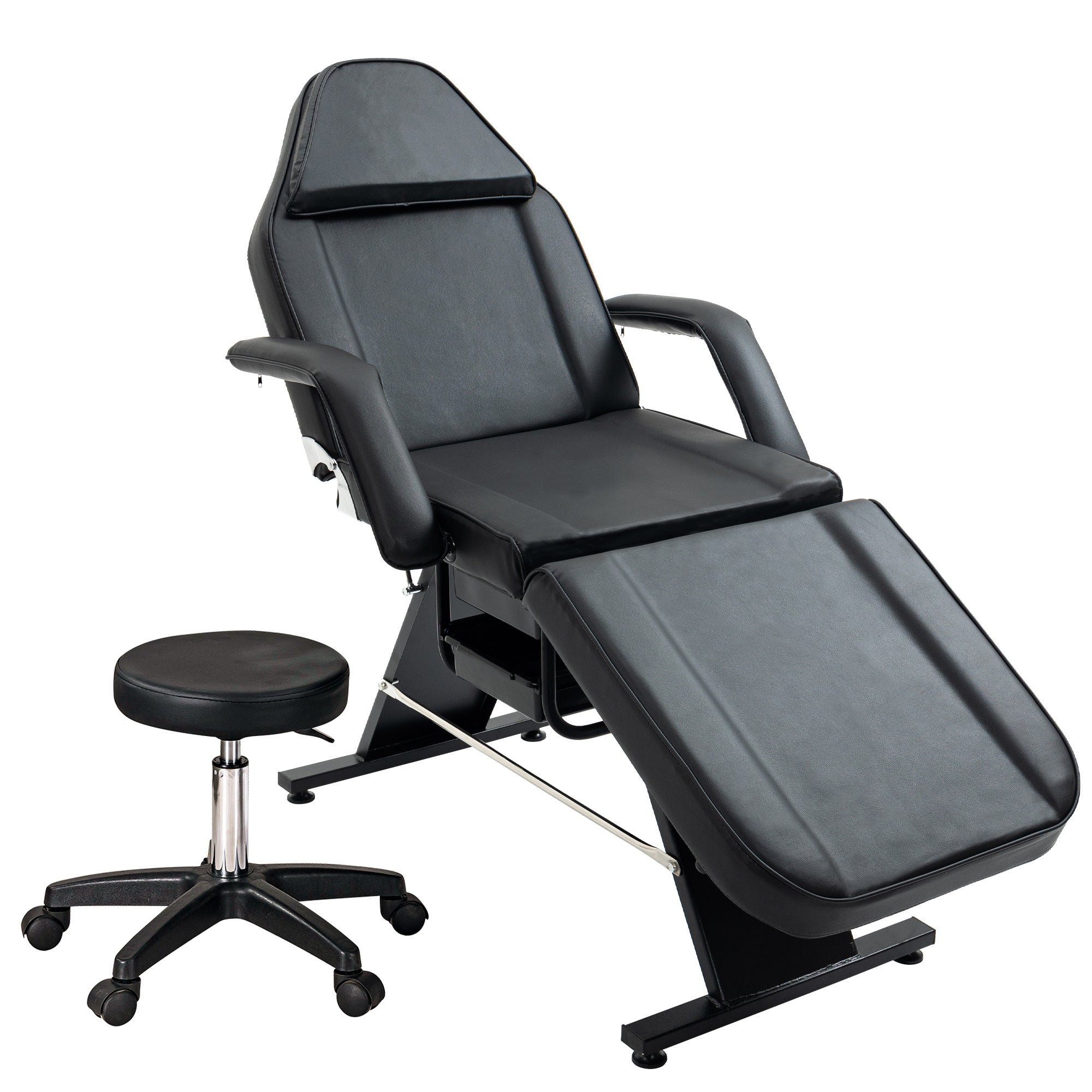 Massage Salon Tattoo Chair With Two Trays Esthetician Bed With Hydraulic Stool,Multi-Purpose 3-Section Facial Bed Table, Adjustable Beauty Barber Spa Beauty Equipment Pink Lucy