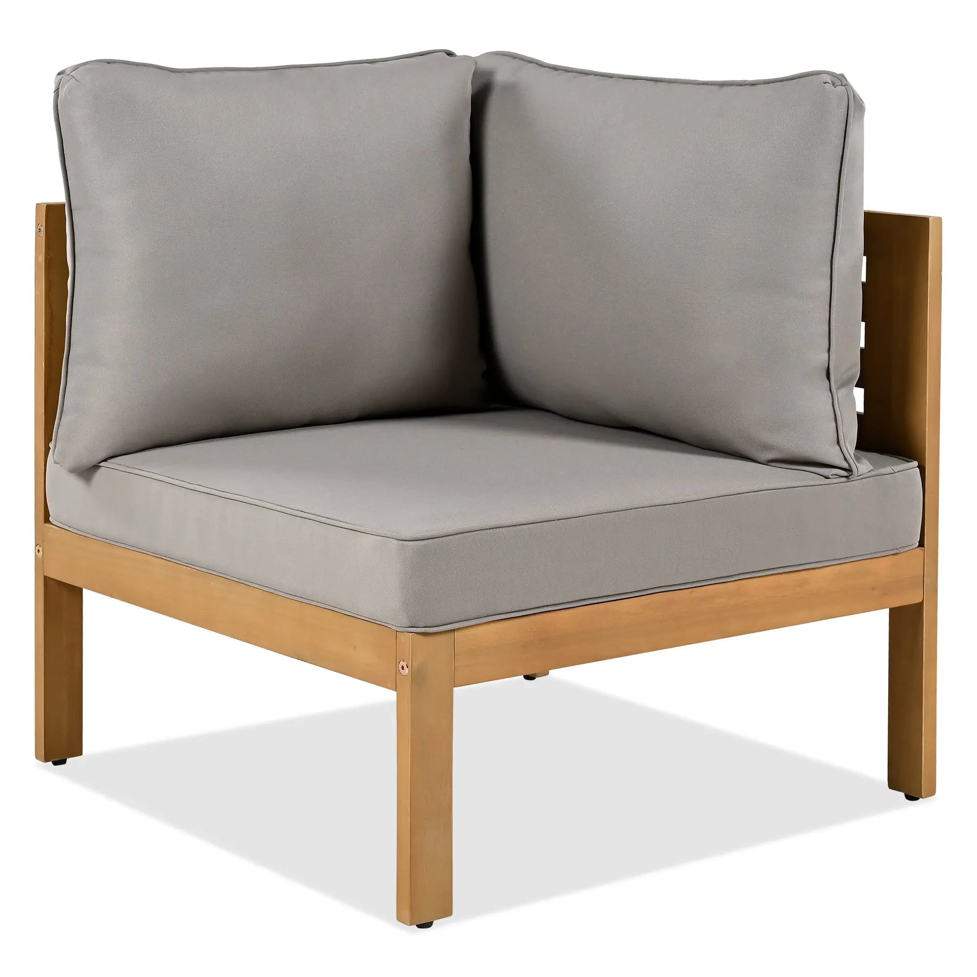 4 Pieces Outdoor Acacia Wood Sofa Set, Woven Mesh Armrests, L-Shaped Sangria Beech