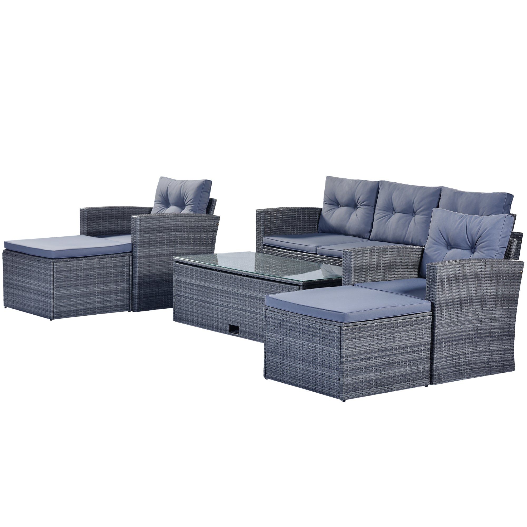 6-piece All-Weather PE rattan Patio Outdoor Dining Conversation Sangria Beech