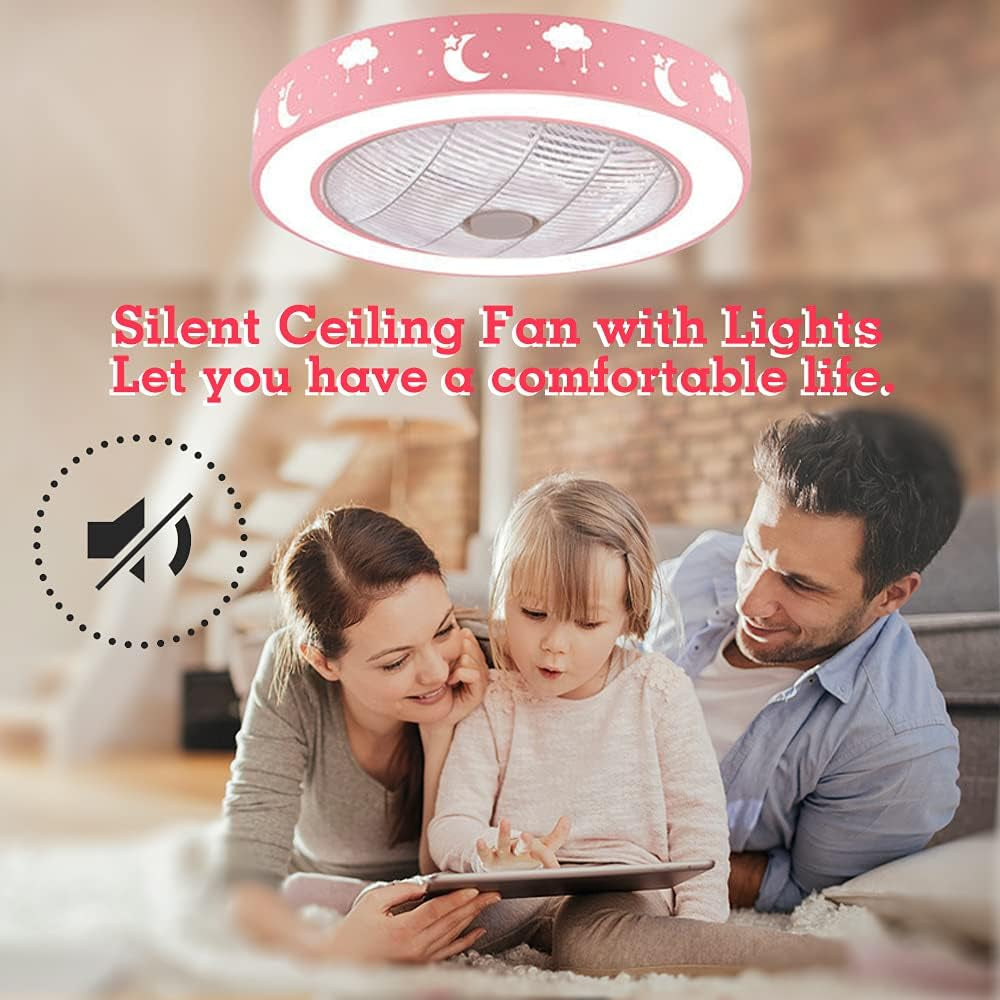 Ceiling Fan with Lights,20" Flush Mount Ceiling Fan,72W Enclosed Ceiling Fan with Remote Control Dimmable,3 Color(3000K-6500K),Low Profile Ceiling Fan,Timing 1/2H 3 Files,Children&
