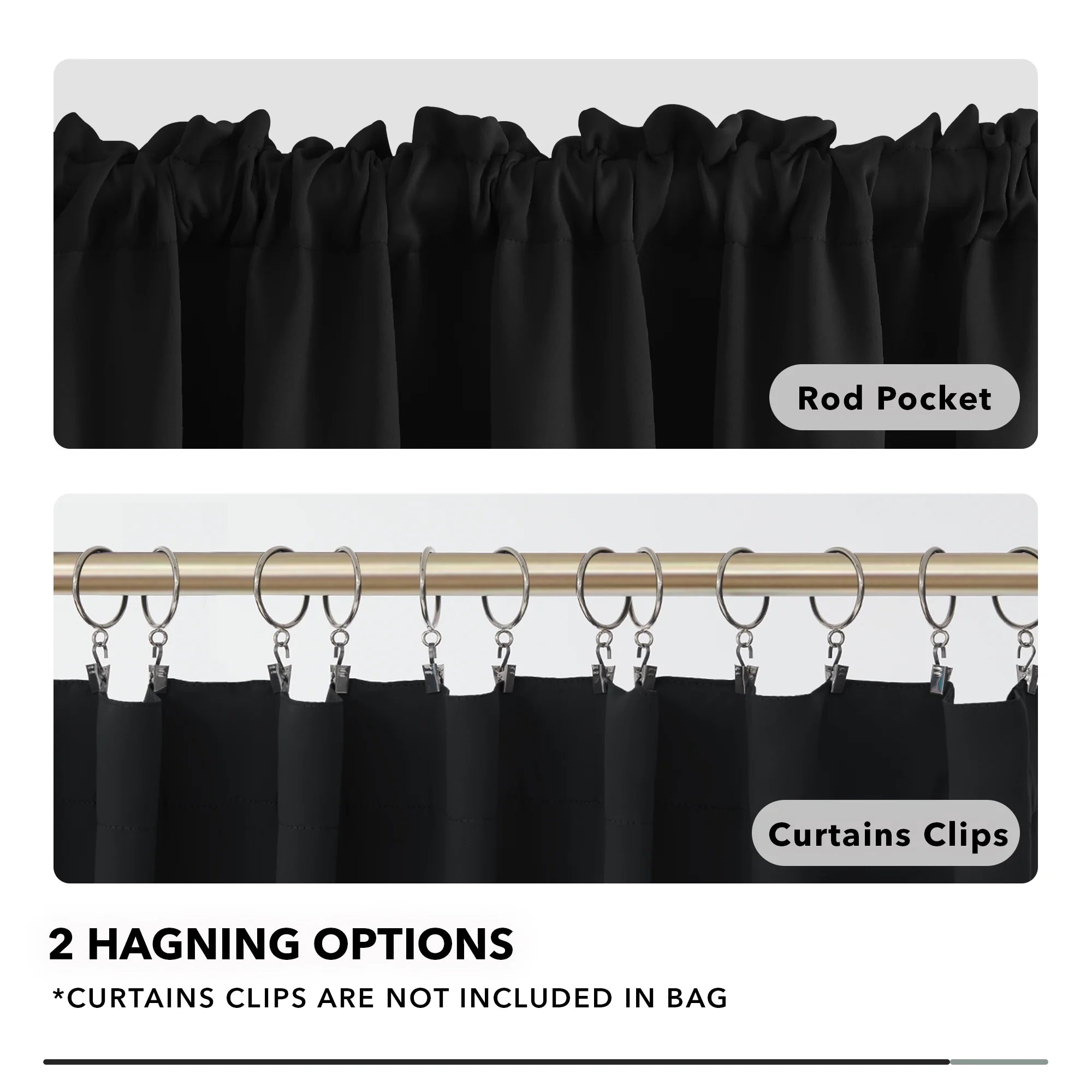 Black Rod Pocket Curtains Thermal Insulated Room Darkening Curtain 108 Inch Blackout Curtains for Patio Sliding Glass Door 52Wx108L Inch Black 2 Panels